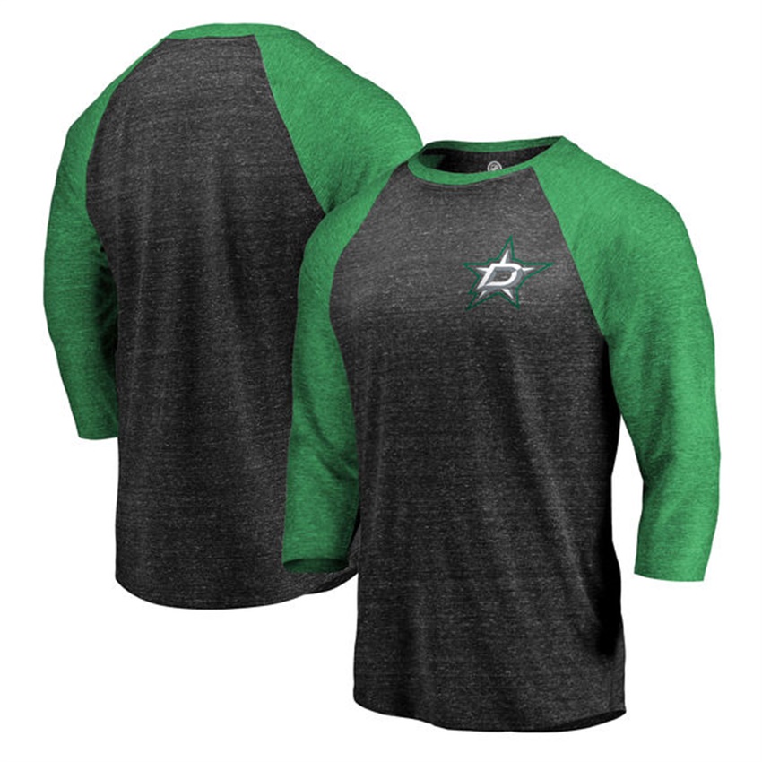 Men Dallas Stars Black/Green Shift 3/4 Sleeve T-shirt