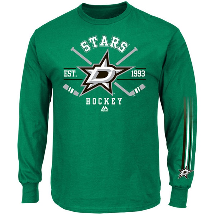 Men Dallas Stars Green EST.1993 Cross Check Fashion Long Sleeve T-shirt