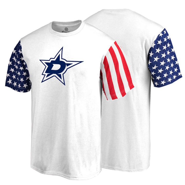 Men Dallas Stars White US Flag Stars And Stripes T-shirt