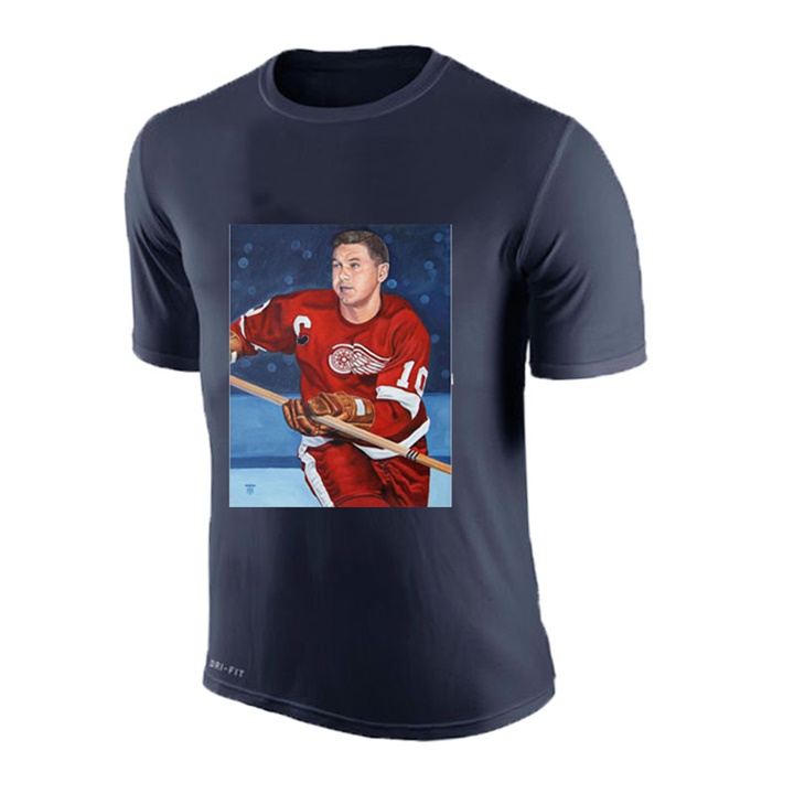 Men Red Wings Alex Delvecchio #10 Navy NHL Greatest PLayer Pictorial T-shirt