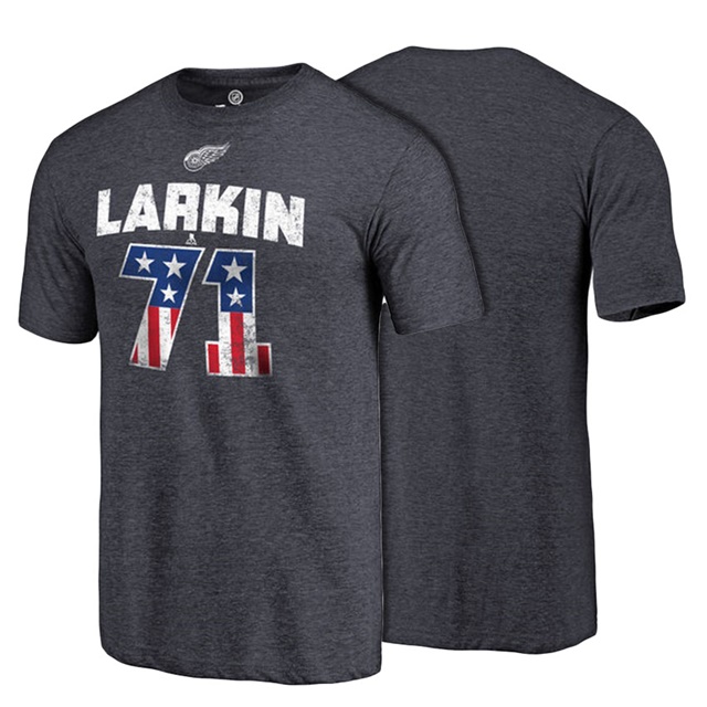 Men Red Wings Dylan Larkin #71 Navy Player Spangled T-shirt