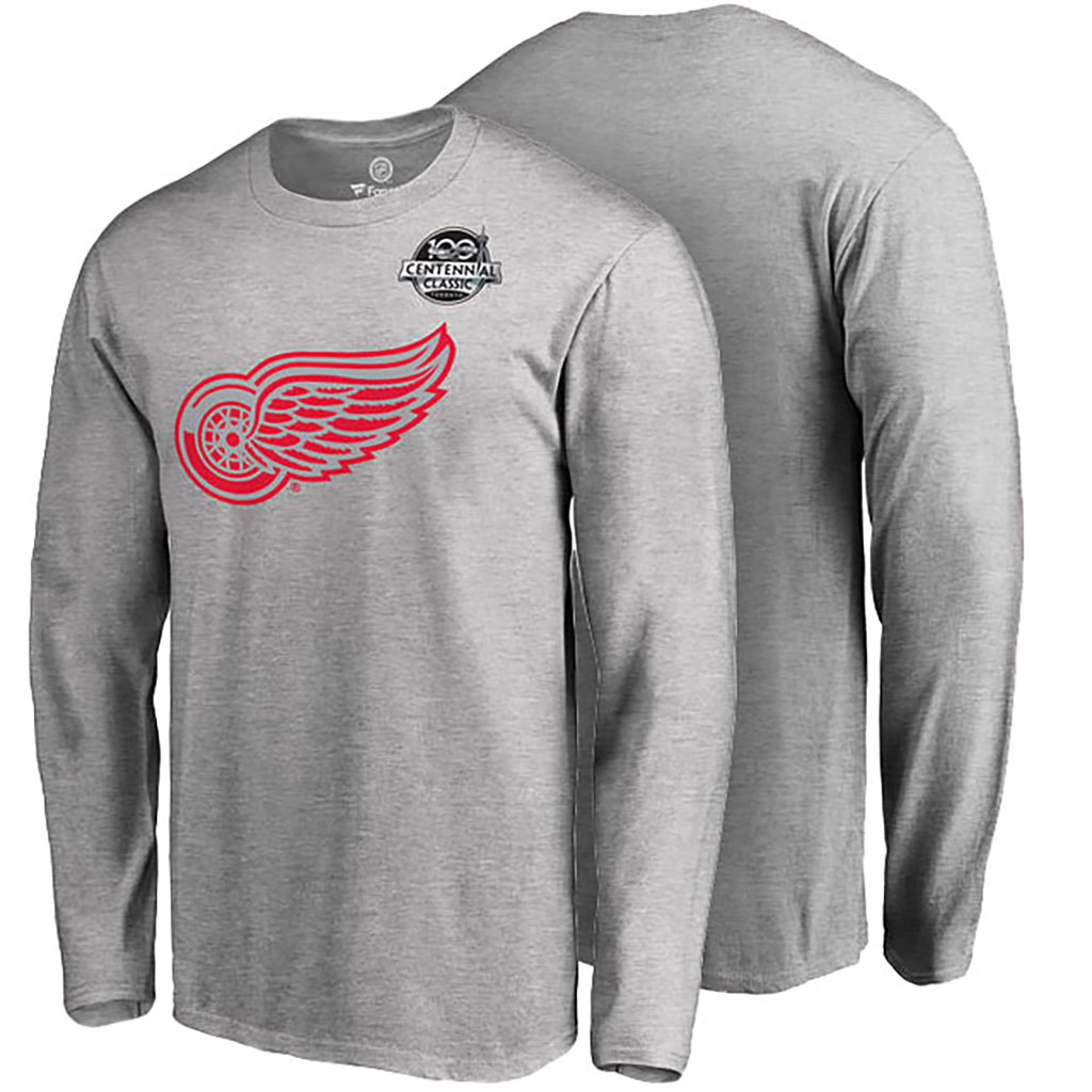 2017 Centennial Classic Detroit Red Wings Gray Team Logo Long Sleeve T-shirt