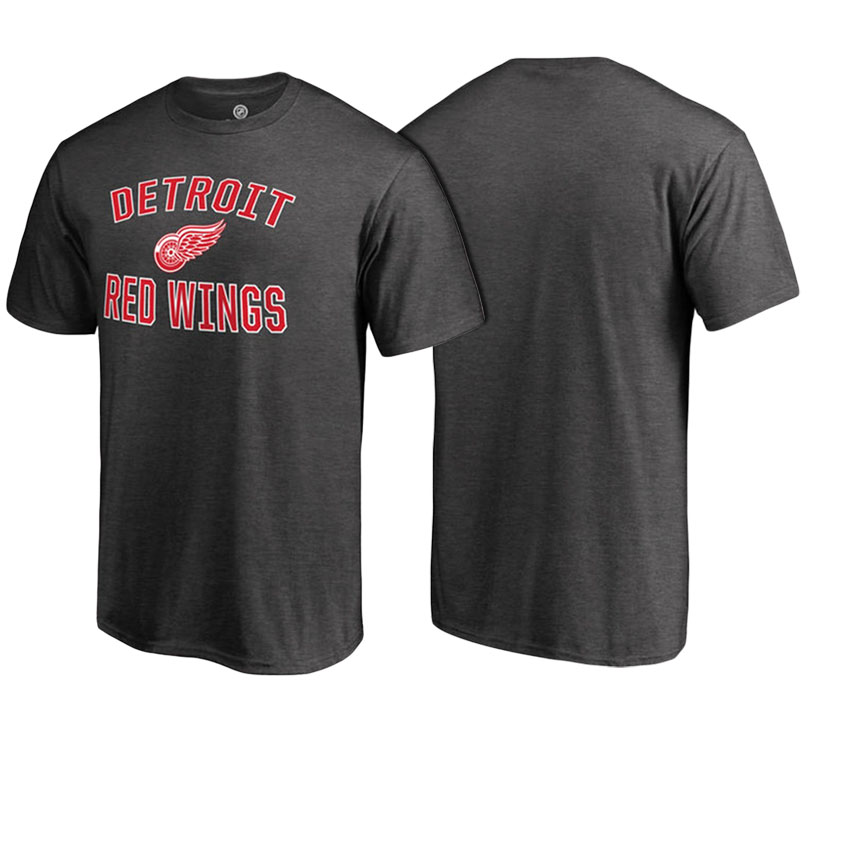 Men Detroit Red Wings Heathered Gray Word And Mark Victory Arch T-shirt