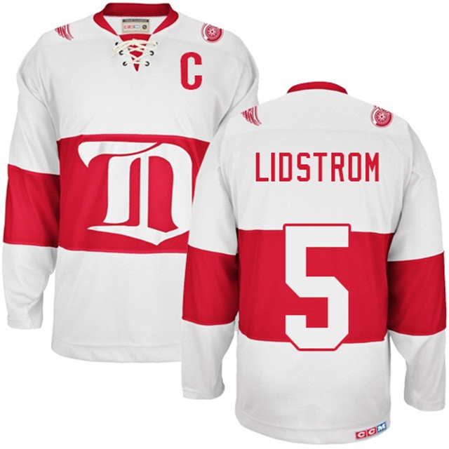 Men Red Wings Nicklas Lidstrom #5 White Winter Classic Throwback Jersey