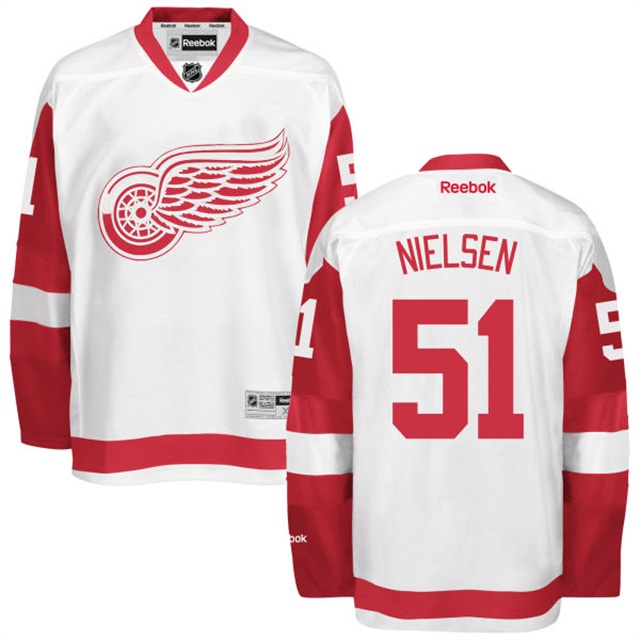 Men Red Wings Frans Nielsen #51 White Premier Away Jersey