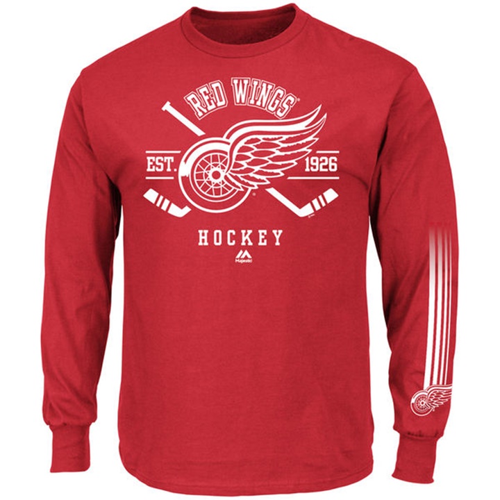 Men Detroit Red Wings Red EST.1926 Cross Check Fashion Long Sleeve T-shirt