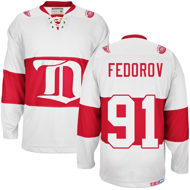 Men Red Wings Sergei Fedorov #91 White Winter Classic Throwback Jersey