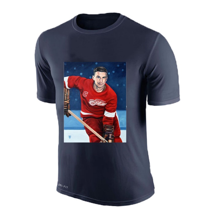 Men Red Wings Ted Lindsay #7 Navy NHL Greatest PLayer Pictorial T-shirt