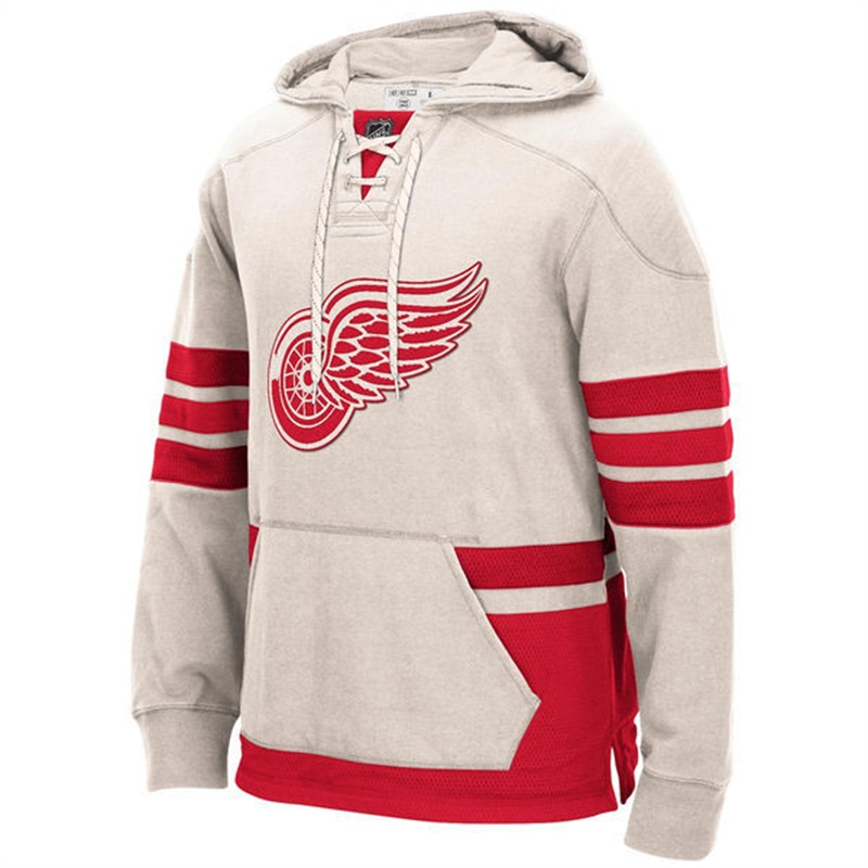 NHL 2016-2017 New Season Detroit Red Wings White Fleece Pullover Hoodie