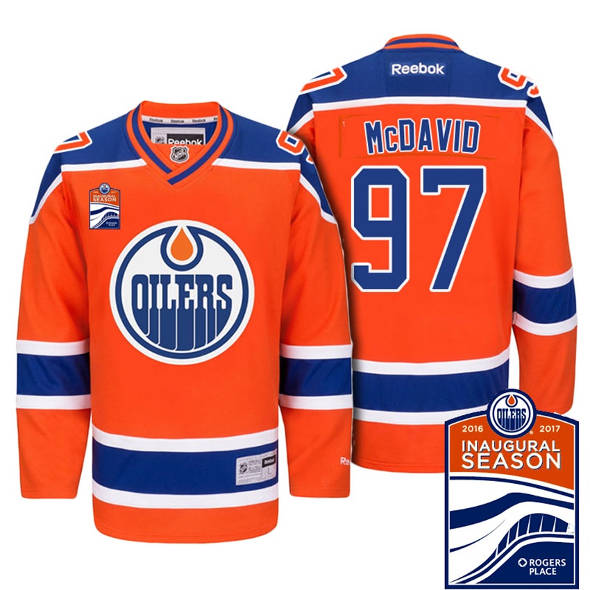 Men Oilers Connor McDavid #97 Orange 2017-2018 Season Home Premier Jersey