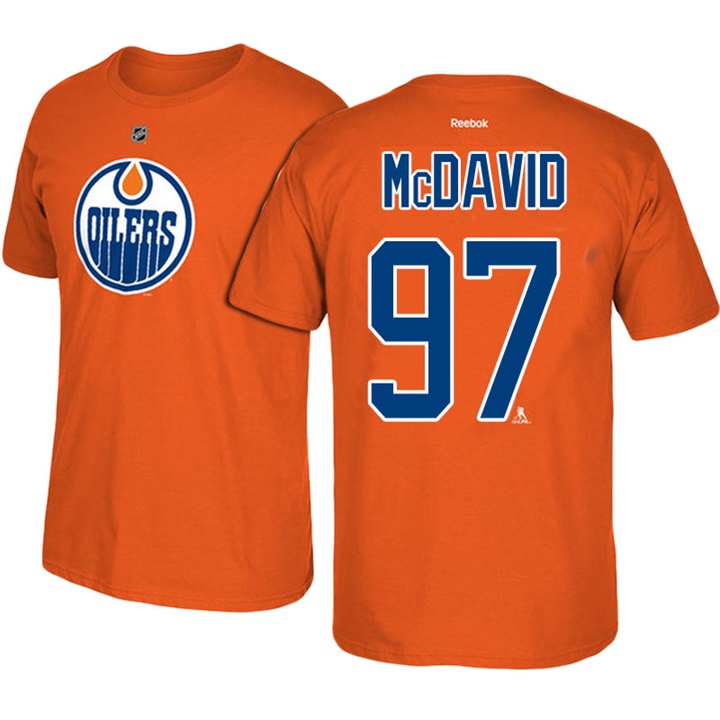 Men Oilers Connor McDavid #97 Orange NHL Player Name And Number T-shirt