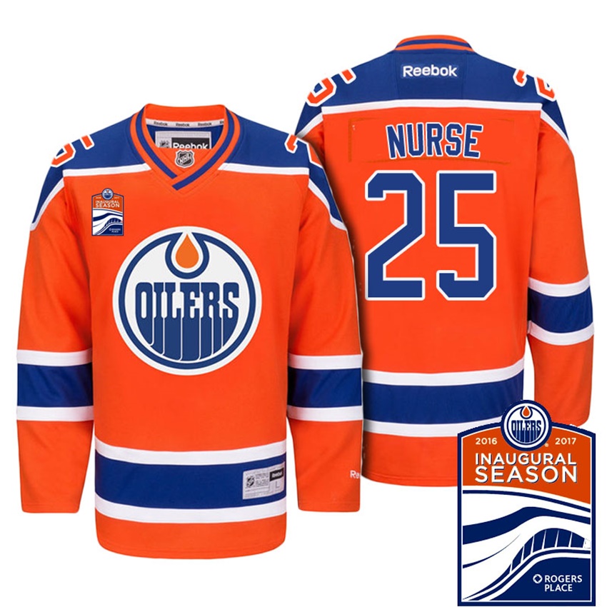 Men Oilers Darnell Nurse #25 Orange 2017-2018 Season Home Premier Jersey