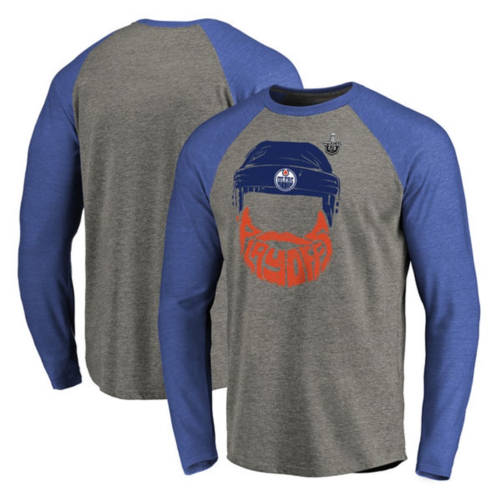 Men Edmonton Oilers Heather Gray Long Sleeve 2017 NHL Stanley Playoff T-shirt