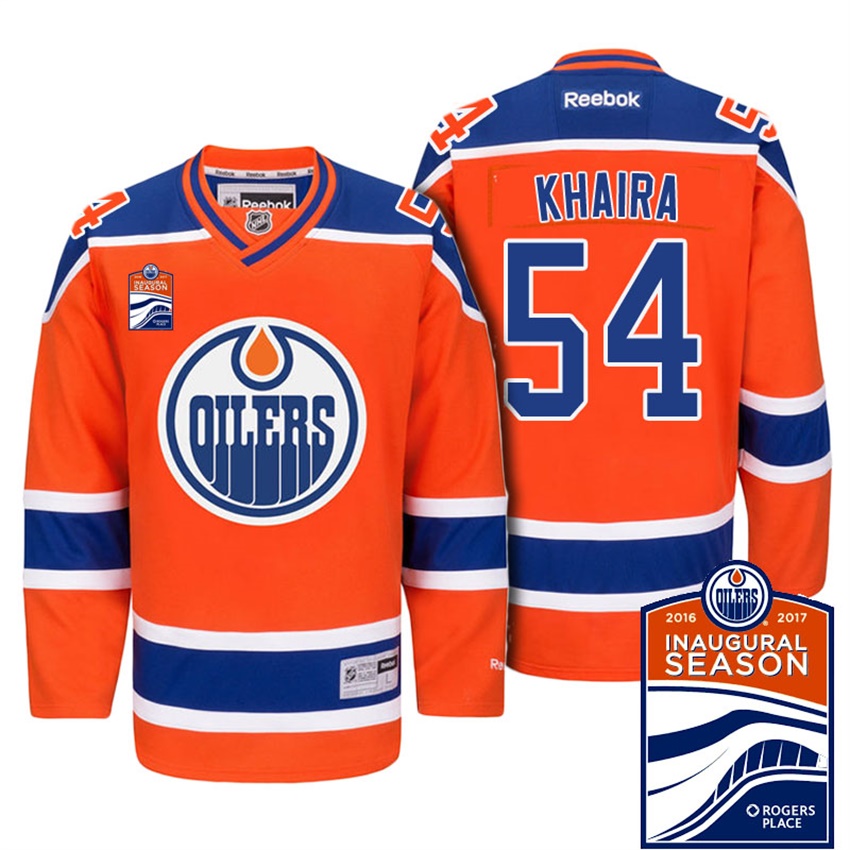 Men Oilers Jujhar Khaira #54 Orange 2017-2018 Season Home Premier Jersey