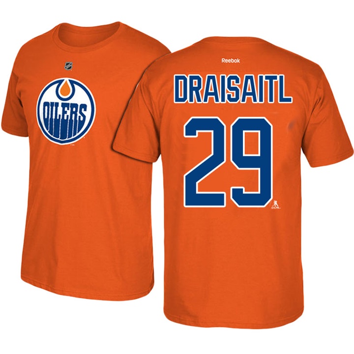 Men Oilers Leon Draisaitl #29 Orange NHL Player Name And Number T-shirt