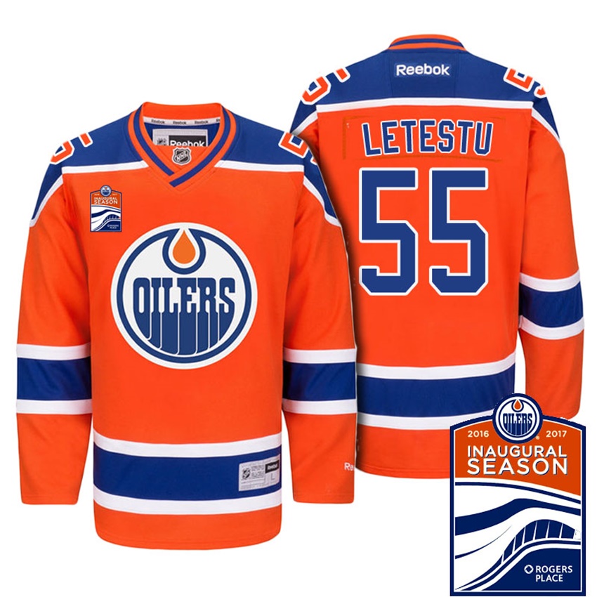 Men Oilers Mark Letestu #55 Orange 2017-2018 Season Home Premier Jersey