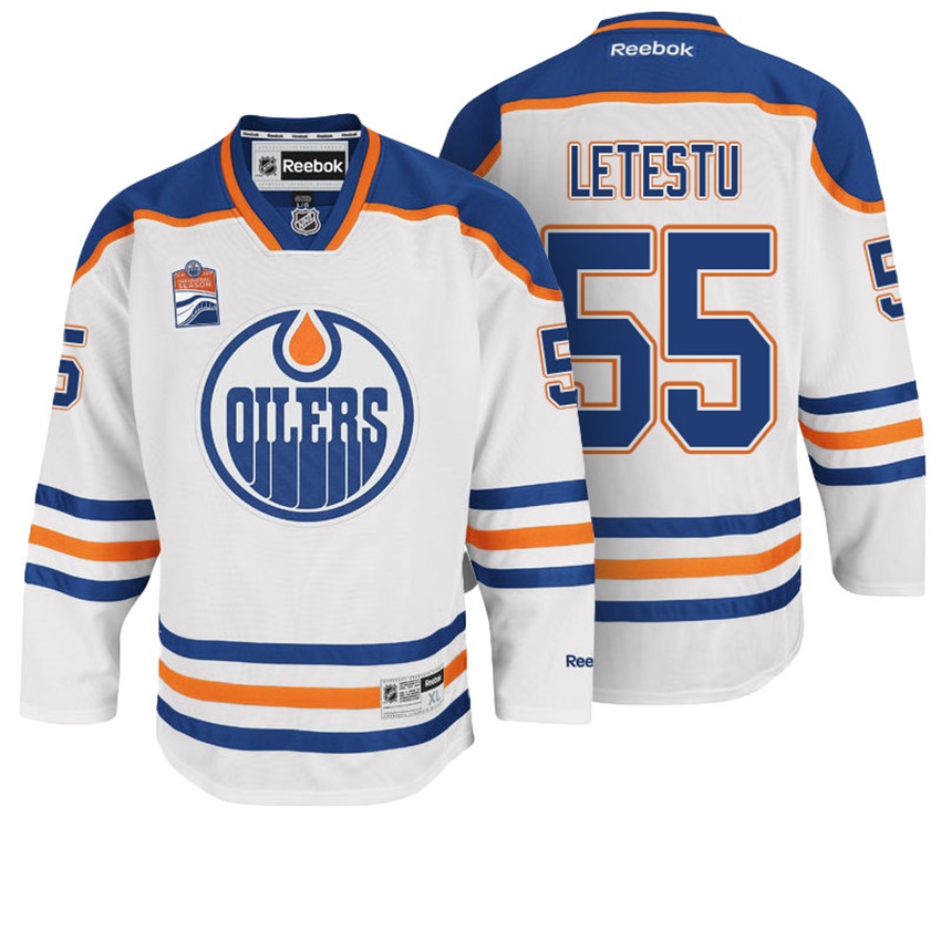 Men Edmonton Oilers Mark Letestu #55 White Away Premier Jersey