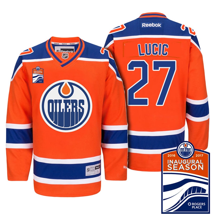 Men Oilers Milan Lucic #27 Orange 2017-2018 Season Home Premier Jersey