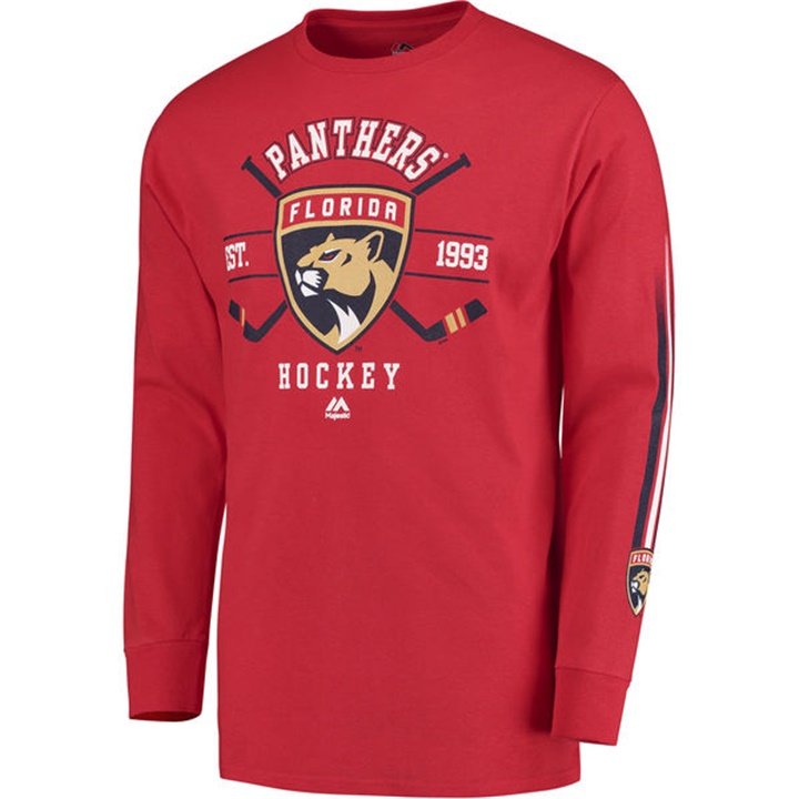 Men Florida Panthers Red EST.1993 Cross Check Fashion Long Sleeve T-shirt