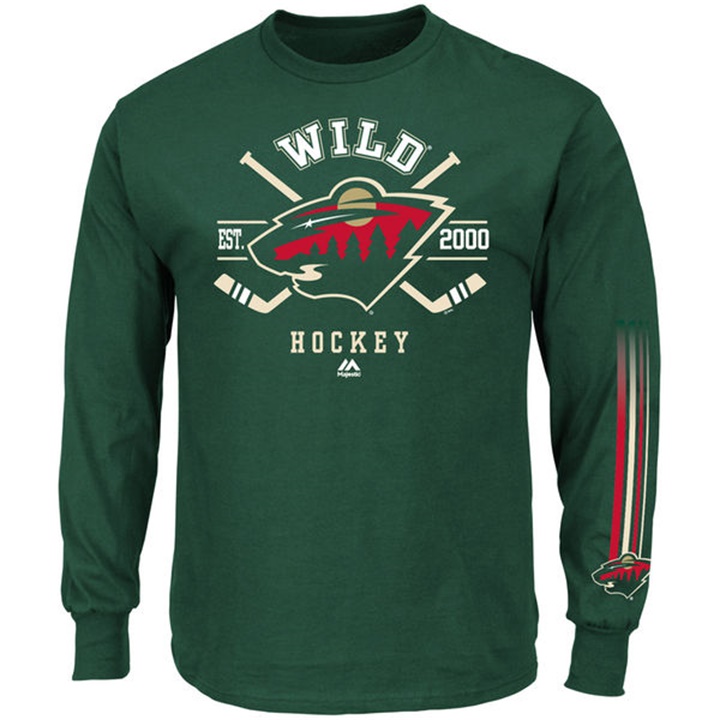 Men Minnesota Wild Green EST.2000 Cross Check Fashion Long Sleeve T-shirt