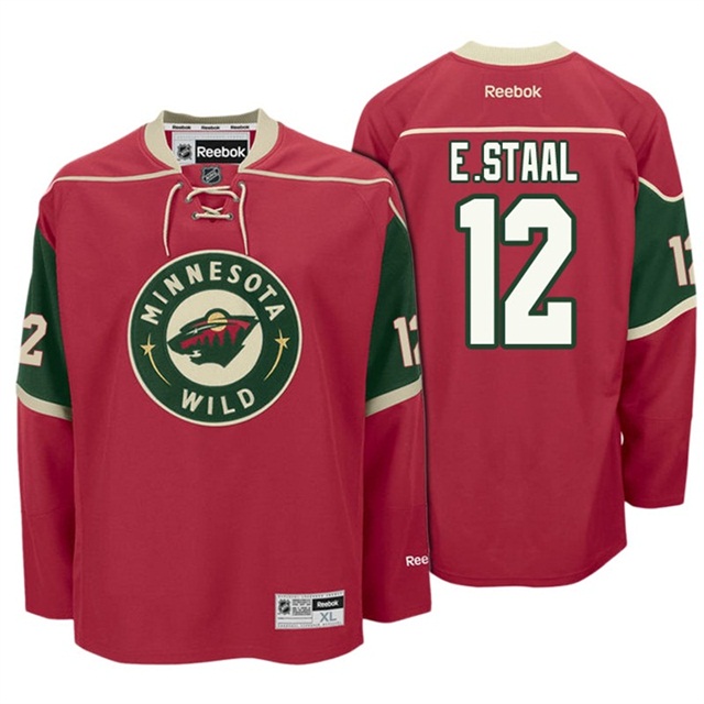 Men Wild Eric Staal #12 Red Premier Home Jersey