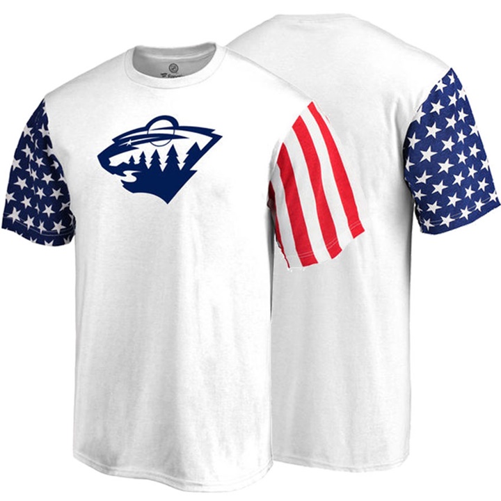 Men Minnesota Wild White US Flag Stars And Stripes T-shirt