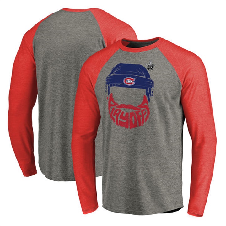 Men Montreal Canadiens Heather Gray Long Sleeve 2017 NHL Stanley Playoff T-shirt