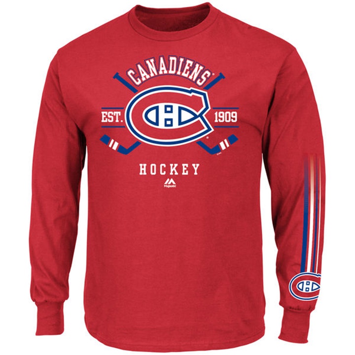 Men Montreal Canadiens Red EST.1909 Cross Check Fashion Long Sleeve T-shirt