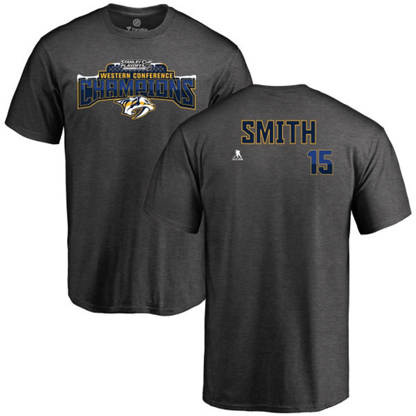 Men Predators Craig Smith #15 Gray 2017 Stanley Cup Western Conference Champions Name And Number T-shirt