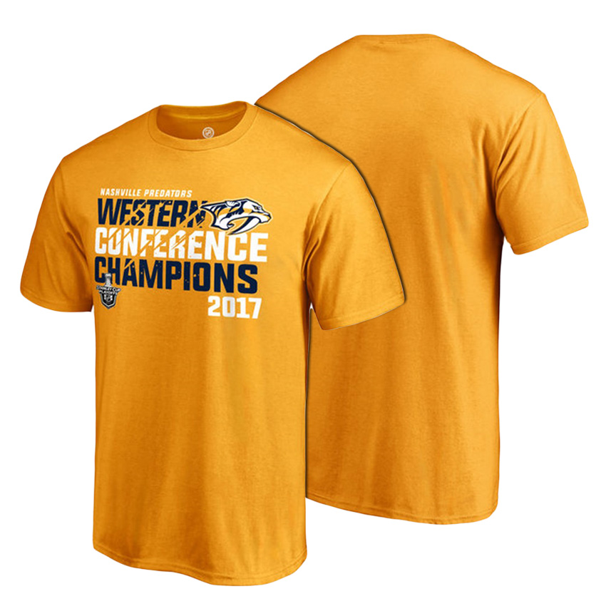 Men Nashville Predators Gold 2017 Western Conference Champions Goal Tend T-shirt