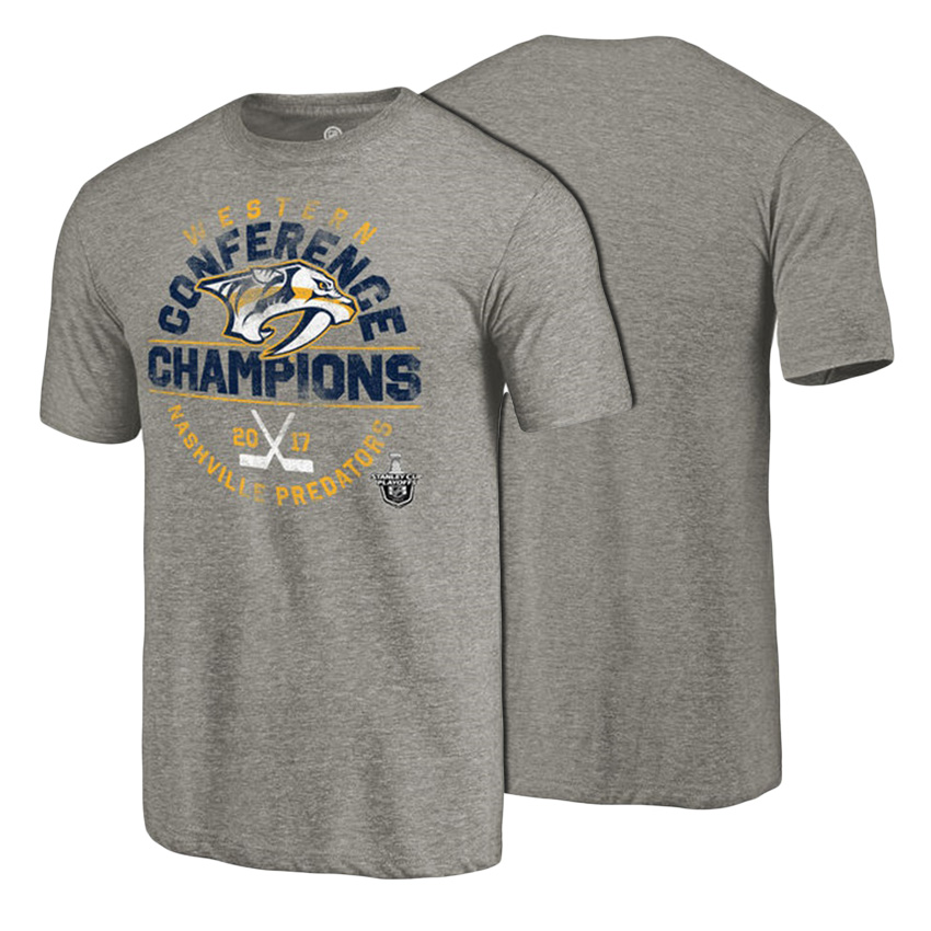 Men Nashville Predators Gray 2017 Western Conference Champions Tri-Blend T-Shirt