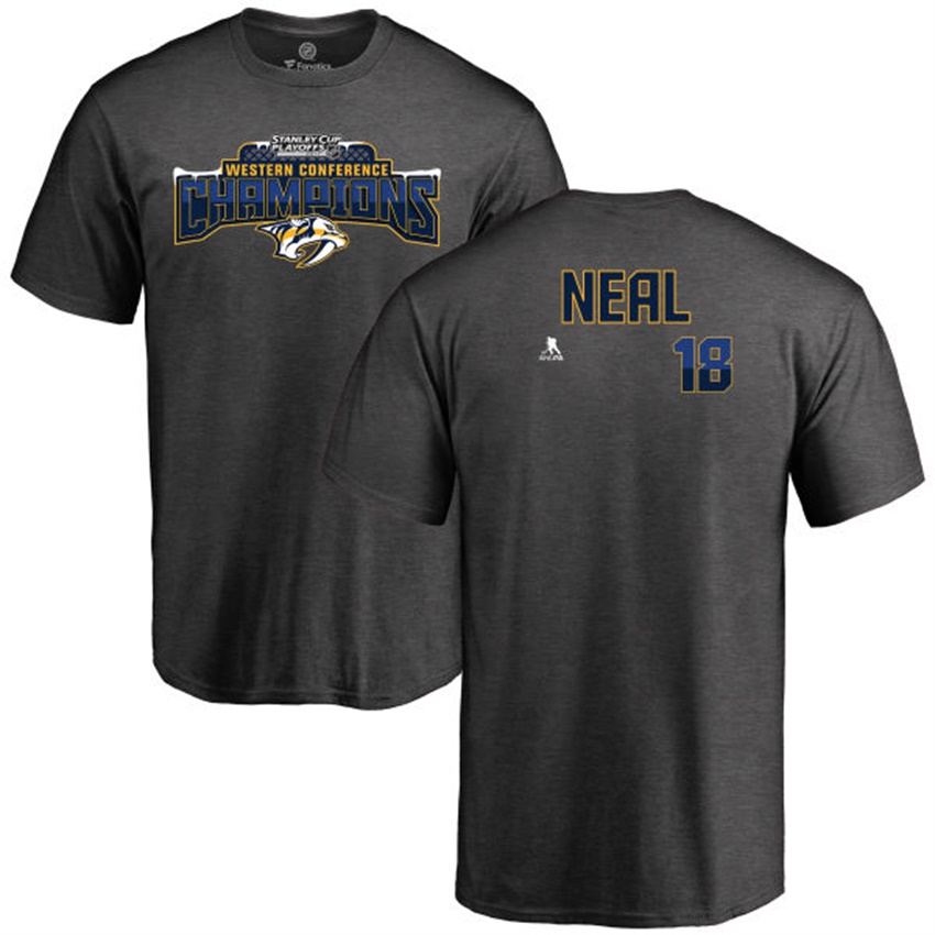 Men Predators James Neal #18 Gray 2017 Stanley Cup Western Conference Champions Name And Number T-shirt