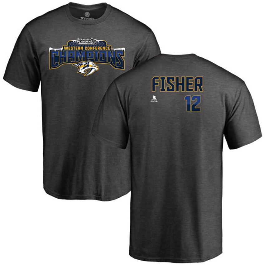 Men Predators Mike Fisher #12 Gray 2017 Stanley Cup Western Conference Champions Name And Number T-shirt