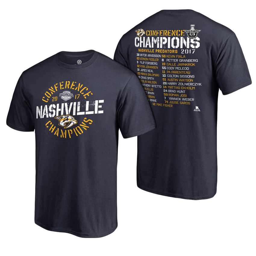 Men Nashville Predators Navy 2017 Western Conference Champions Roster T-Shirt