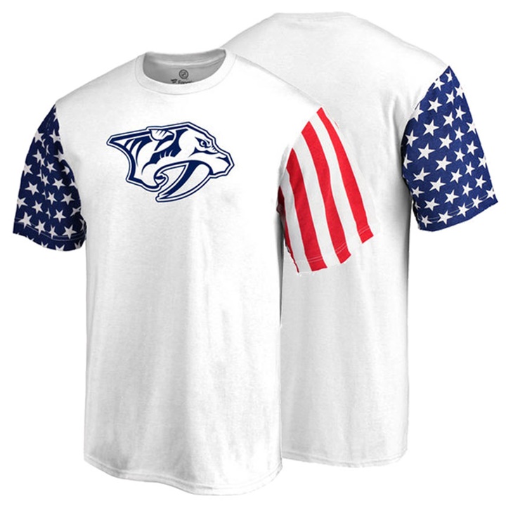 Men Nashville Predators White US Flag Stars And Stripes T-shirt