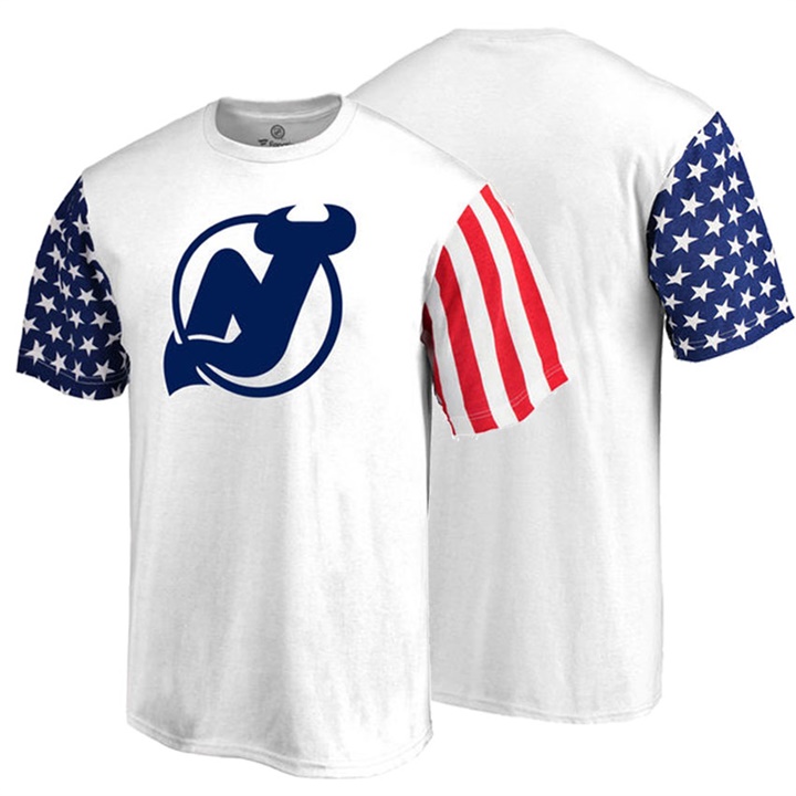 Men New Jersey Devils White US Flag Stars And Stripes T-shirt