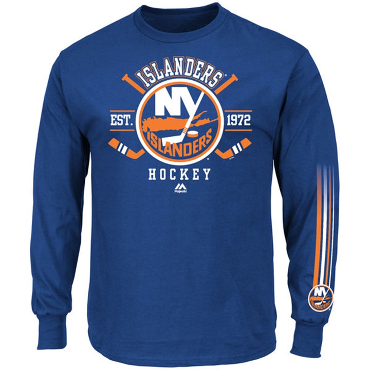 Men New York Islanders Royal Blue EST.1972 Cross Check Fashion Long Sleeve T-shirt