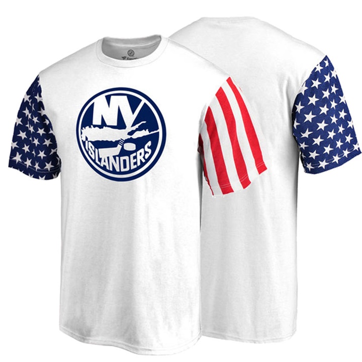 Men New York Islanders White US Flag Stars And Stripes T-shirt