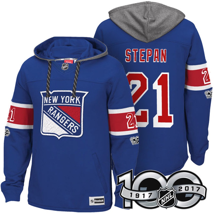 NHL New York Rangers Derek Stepan Royal 2017 Centennial Calssic Hoodie