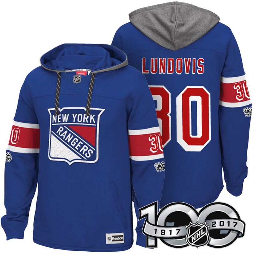 NHL New York Rangers Henrik Lundqvis Royal 2017 Centennial Calssic Hoodie