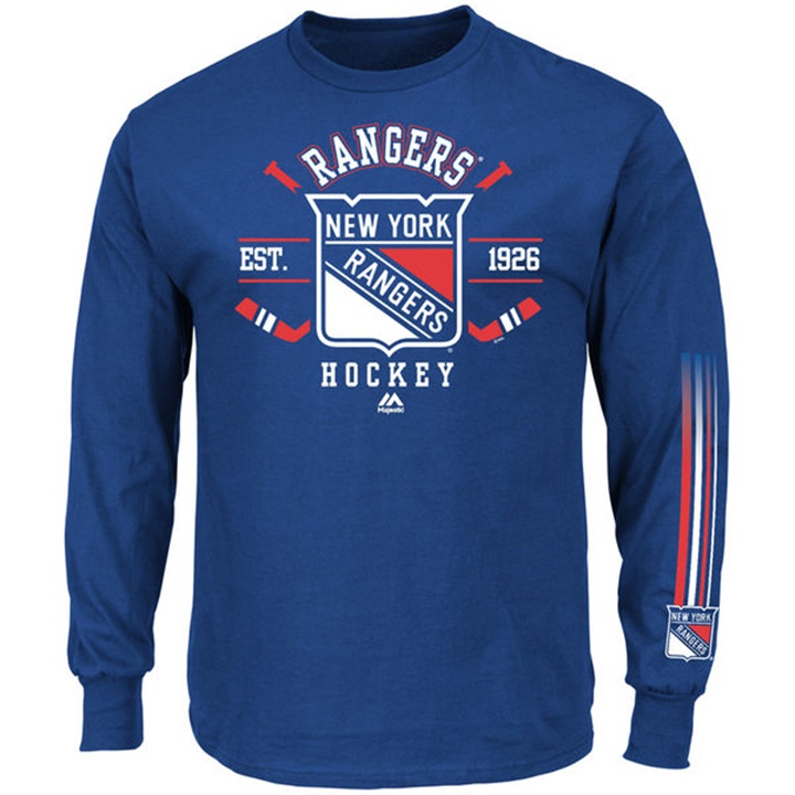 Men New York Rangers Royal Blue EST.1926 Cross Check Fashion Long Sleeve T-shirt