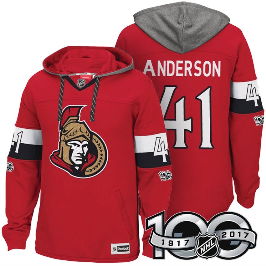 NHL Ottawa Senators Craig Anderson Red 2017 Centennial Calssic Hoodie