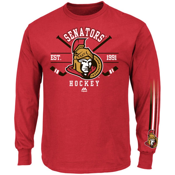 Men Ottawa Senators Red EST.1991 Cross Check Fashion Long Sleeve T-shirt