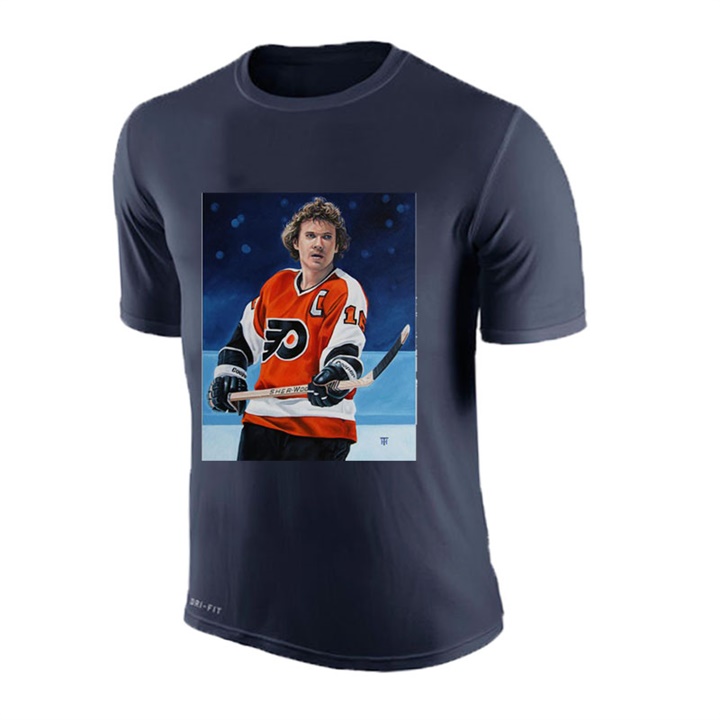 Men Flyers Bobby Clarke #16 Navy NHL Greatest PLayer Pictorial T-shirt