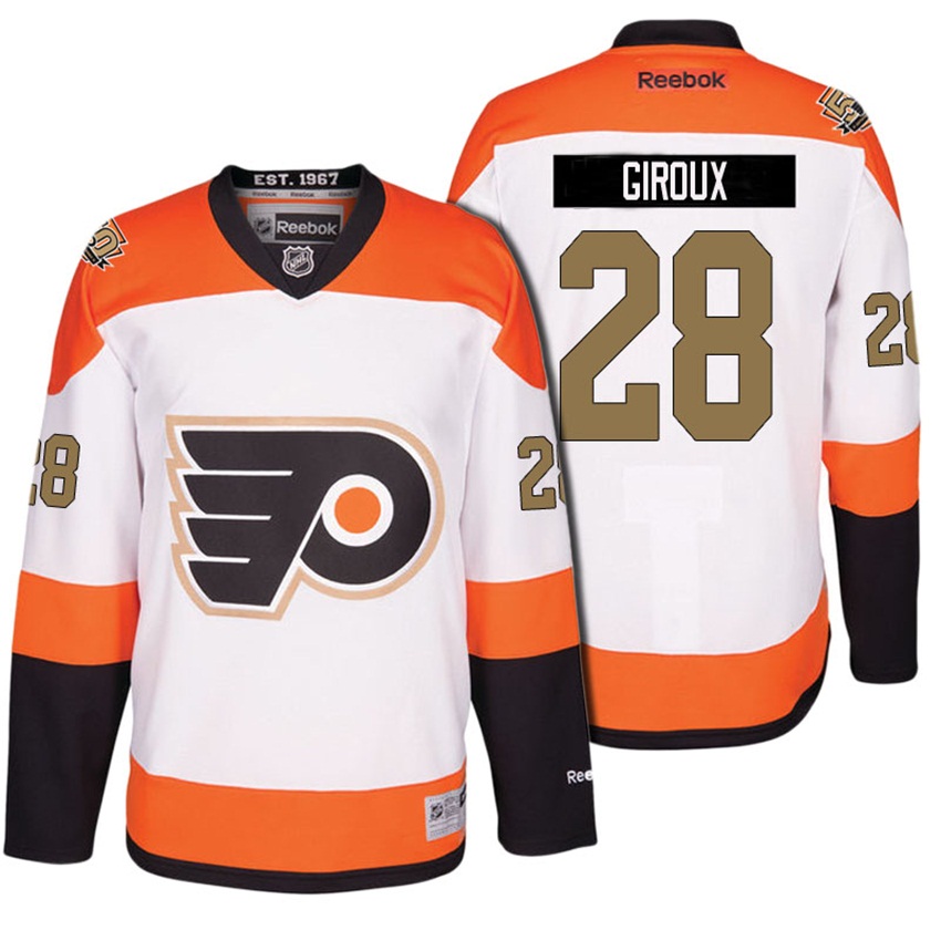 Men Flyers Claude Giroux #28 White 50th Anniversary Patch Jersey