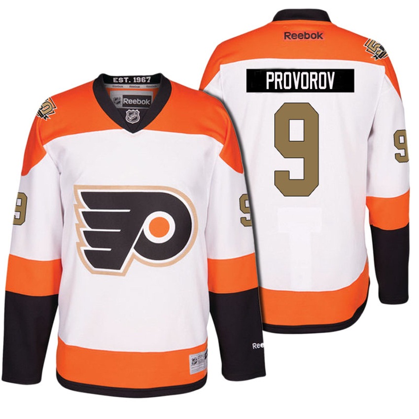 Men Flyers Ivan Provorov #9 White 50th Anniversary Patch Jersey