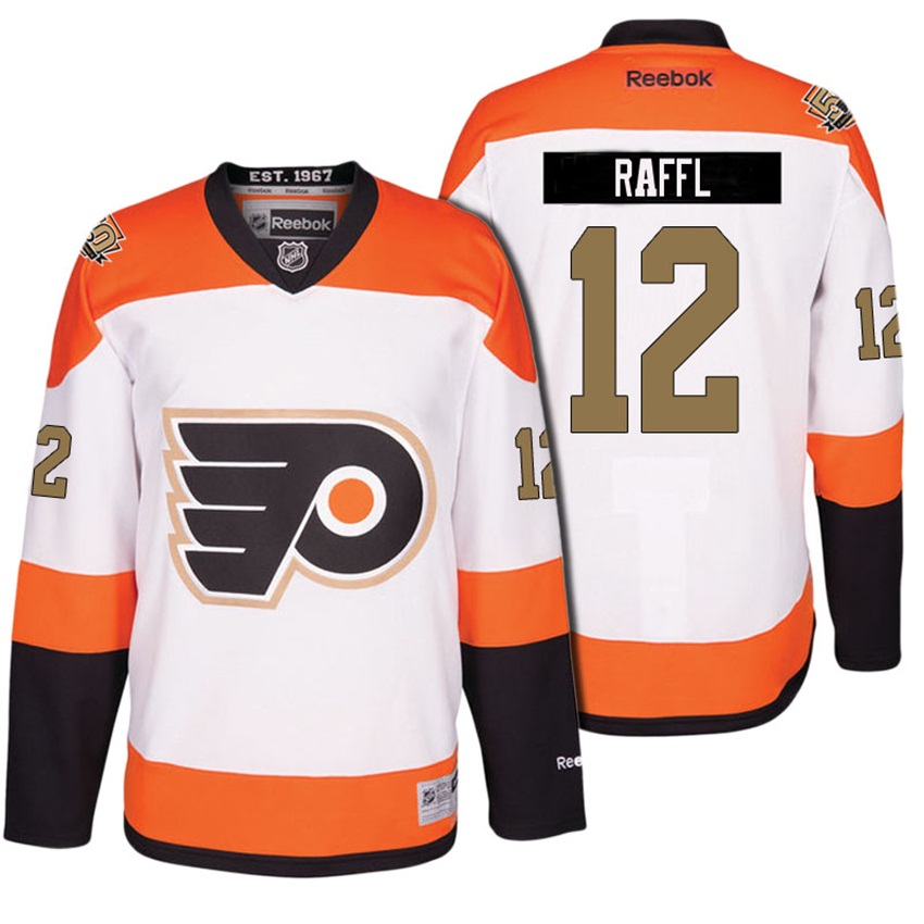 Men Flyers Michael Raffl #12 White 50th Anniversary Patch Jersey