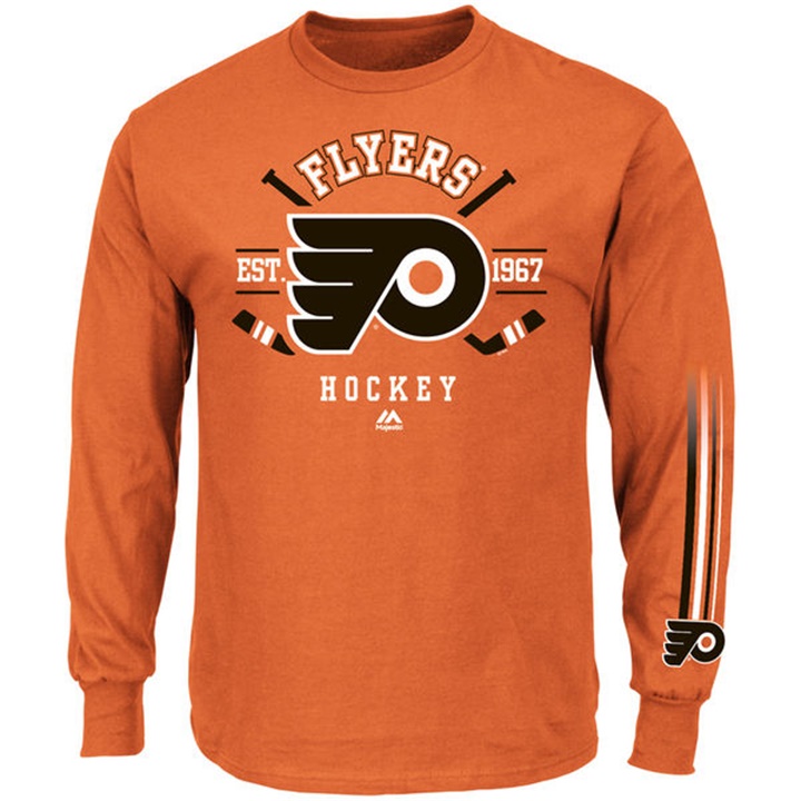 Men Philadelphia Flyers Orange EST.1967 Cross Check Fashion Long Sleeve T-shirt