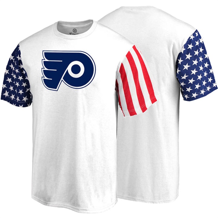 Men Philadelphia Flyers White US Flag Stars And Stripes T-shirt