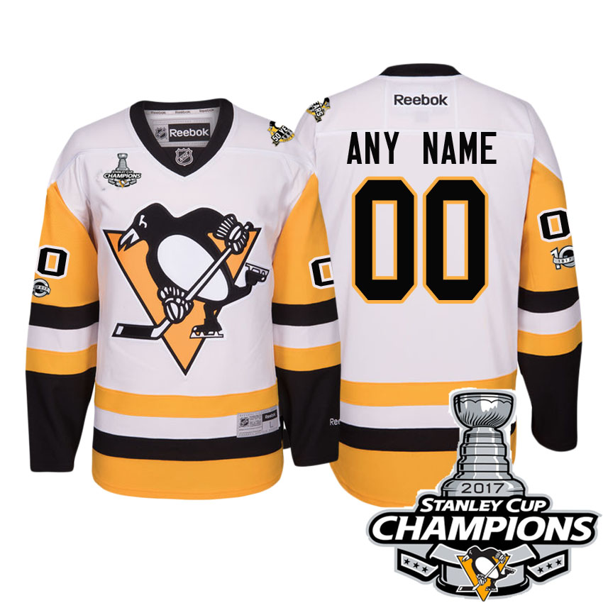 Men NHL Pittsburgh Penguins White 2017 Stanley Cup Champins Customized Away Premier Jersey